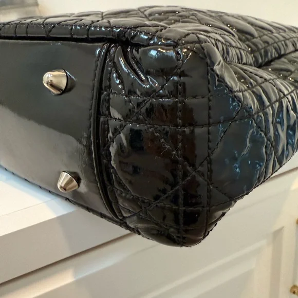 Christian Dior Patent Lady Dior Soft Black Cannage Shopping Tote Bag - Picture 10 of 14